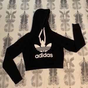 Adidas Black and White Cropped Hoodie